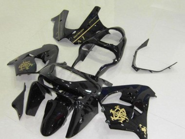 1998-1999 Kawasaki ZX9R Motorcycle Fairings - Glossy Black Gold Jw