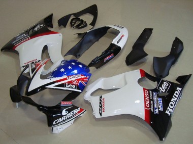 2004-2007 Honda CBR600 F4i Motorcycle Fairings - White Red Blue Glossy Black Star Lee Carrera