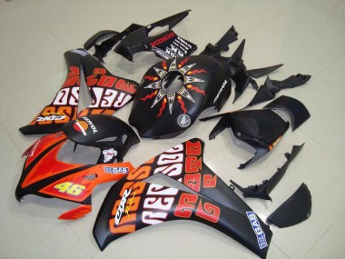 2008-2011 Honda CBR1000RR Motorcycle Fairings - Matte Black Orange Rossi Repsol 46