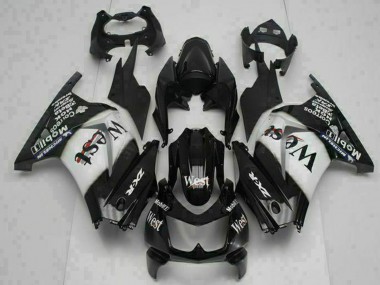 2008-2012 Kawasaki EX250 Motorcycle Fairings - Glossy Black White West