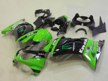 2008-2012 Kawasaki ZX250R Motorcycle Fairings - Green Glossy Black Elf Monster Bridgestone