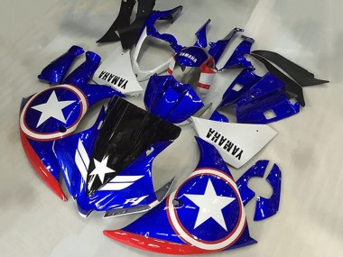 2009-2011 Yamaha YZF R1 Motorcycle Fairings - Blue White Red Black Star Captain America