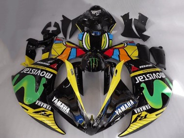 2012-2014 Yamaha YZF R1 Motorcycle Fairings - Glossy Black Yellow Green White Blue MoviStar Monster
