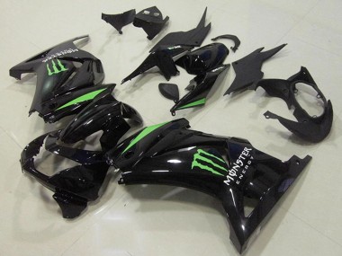 2008-2012 Kawasaki ZX250R Motorcycle Fairings - Glossy Black Green Monster Energy