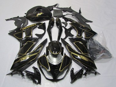 2009-2012 Kawasaki ZX6R Motorcycle Fairings - Glossy Black Silver Gold