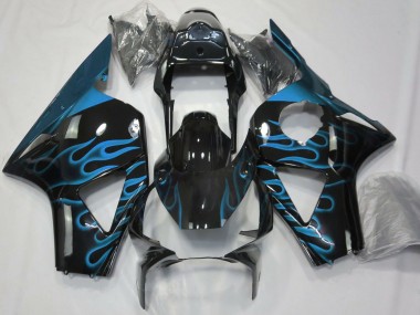 2002-2003 Honda CBR954RR Motorcycle Fairings - Glossy Black Light Blue Flame