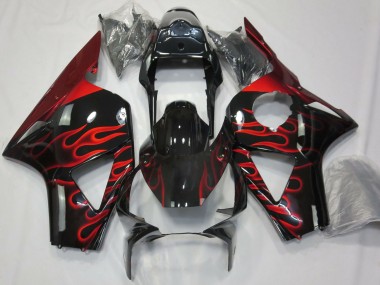 2002-2003 Honda CBR954RR Motorcycle Fairings - Glossy Black Red Flame