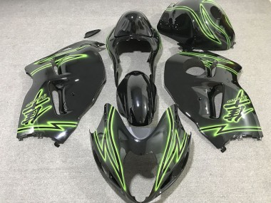 1996-2007 Suzuki GSXR 1300 Motorcycle Fairings - Glossy Black Green Lightning