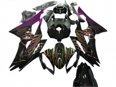 2008-2016 Yamaha R6 Motorcycle Fairings - Purple Glossy Black Gold Flame