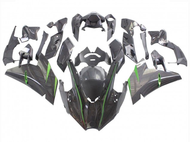 2015-2022 Kawasaki Ninja H2 Motorcycle Fairings - Black Carbon Fiber Green