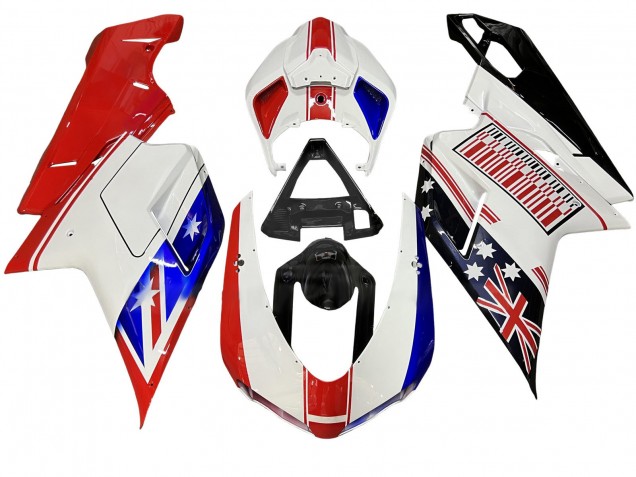 2007-2014 Ducati 848/1098/1198 Motorcycle Fairings - White Red Blue Glossy Black