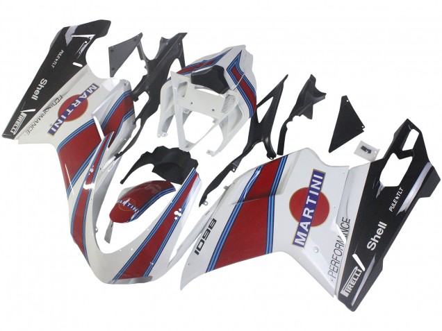 2007-2014 Ducati 1098 Motorcycle Fairings - White Red Blue Glossy Black Martini