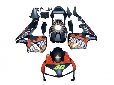 2003-2004 Honda CBR600RR Motorcycle Fairings - Matte Black Orange Repsol Rossi 46