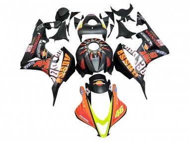 2007-2008 Honda CBR600RR Motorcycle Fairings - Matte Black Orange Red Rossi Repsol 46