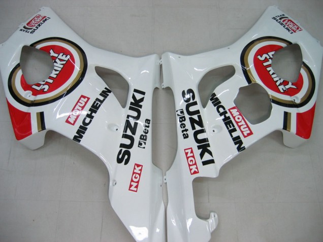 2003-2004 Suzuki GSXR 1000 Motorcycle Fairings - White Red Motul Lucky Strike