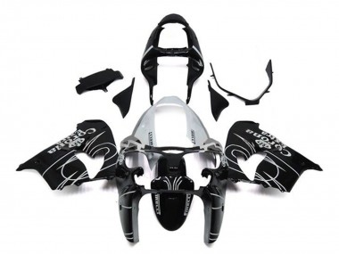 2002-2003 Kawasaki ZX9R Motorcycle Fairings - Glossy Black White Corona Extra
