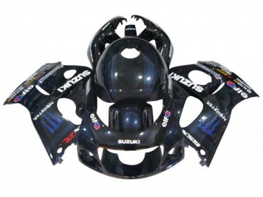 1996-2000 Suzuki GSXR 600 / GSXR 750 Motorcycle Fairings - Black Dark Blue Monster