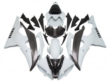 2008-2016 Yamaha YZF R6 Motorcycle Fairings - White Faux Carbon Fiber Style