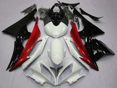 2008-2016 Yamaha YZF R6 Motorcycle Fairings - White Red Glossy Black