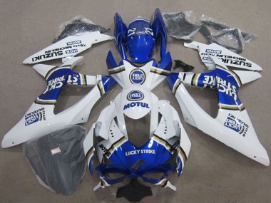 2008-2010 Suzuki GSXR 600 Motorcycle Fairings - White Blue Lucky Strike Motul