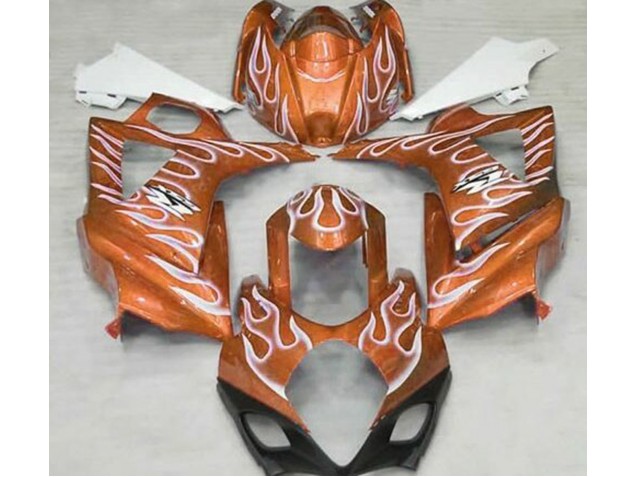 Gloss Orange and White Flame - 2007-2008 Suzuki GSXR 1000 Gloss Orange and White Flame - 2007-2008 Suzuki GSXR 1000