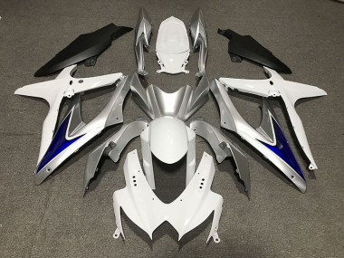 Gloss White With Silver and blue Matte Black Lower - 2008-2010 Suzuki GSXR 600-750