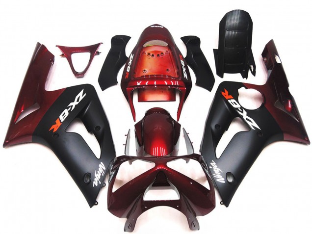 Matte Black and Maroon - 2003-2004 Kawasaki ZX6R
