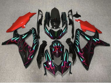 Red and Cyan Flame - 2008-2010 Suzuki GSXR 600-750